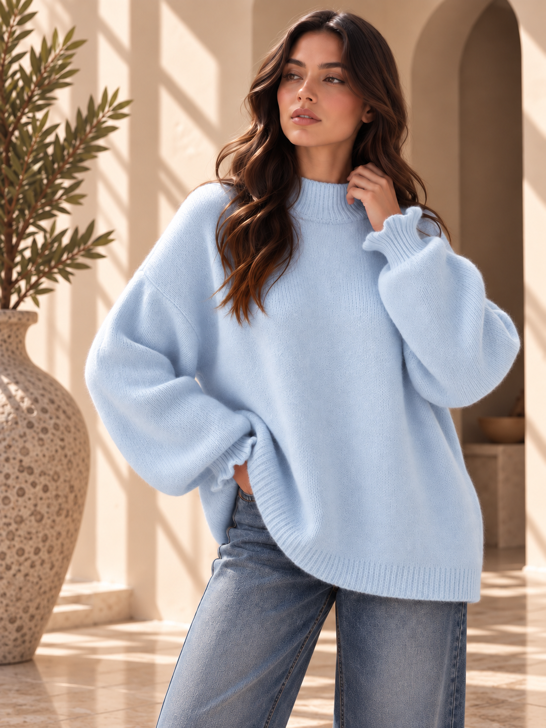 Women’s High Neck Relaxed Knit Sweater
