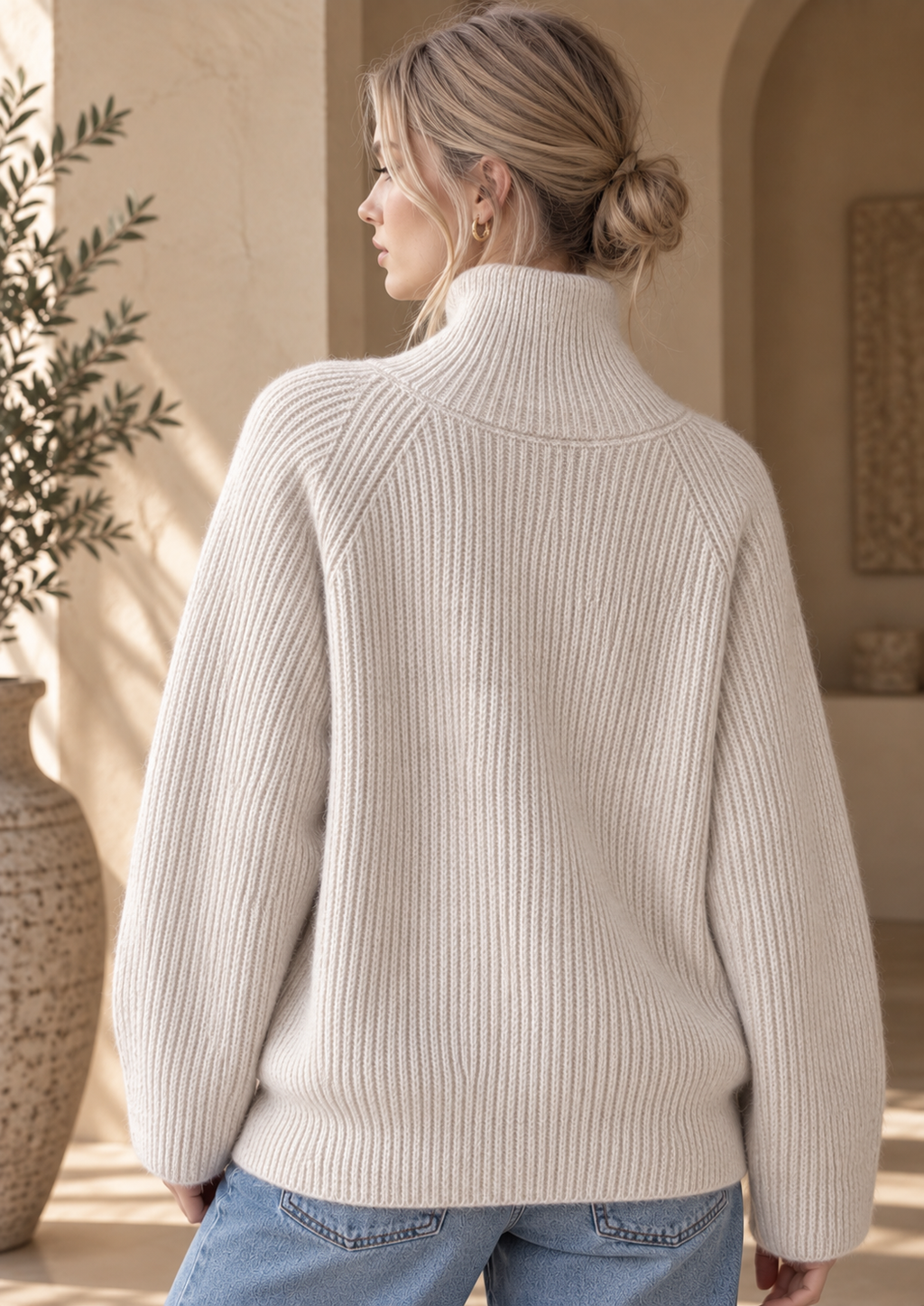 Women’s Hooded High Neck Relaxed Knit Sweater