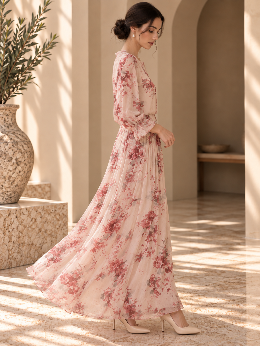 Women’s Floral Mulberry Silk Maxi Dress