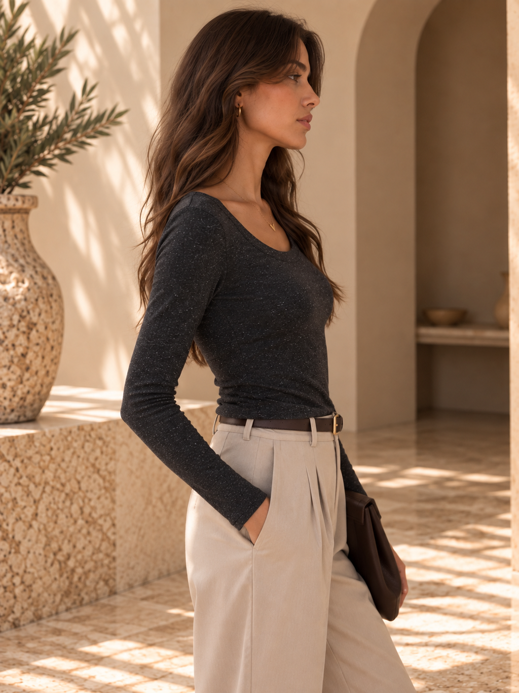 Women’s U-Neck Long Sleeve Linen Top
