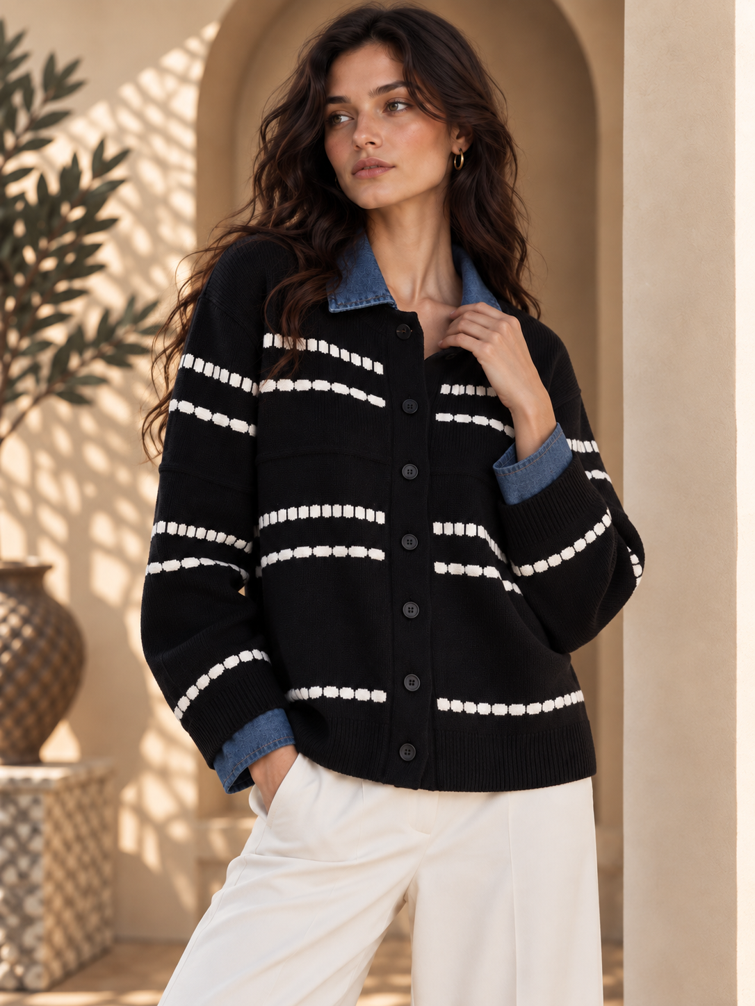 Women’s Contrast Relaxed Knit Sweater