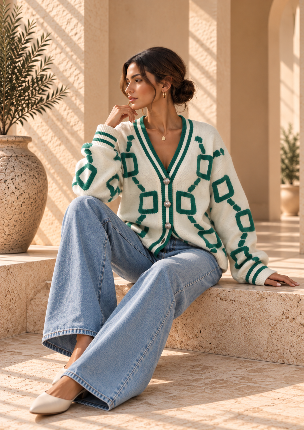Women’s Color-Block V-Neck Knit Cardigan
