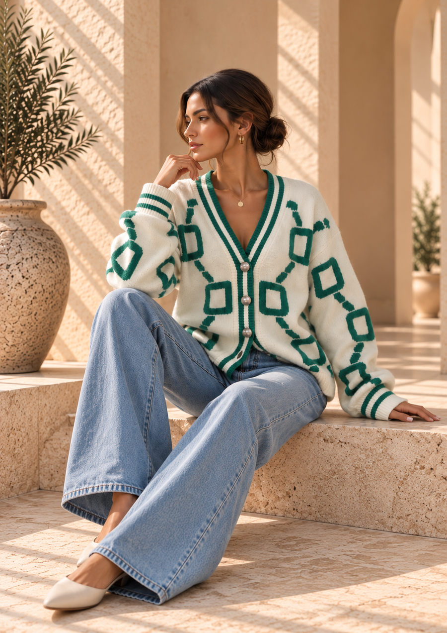 Women’s Color-Block V-Neck Knit Cardigan
