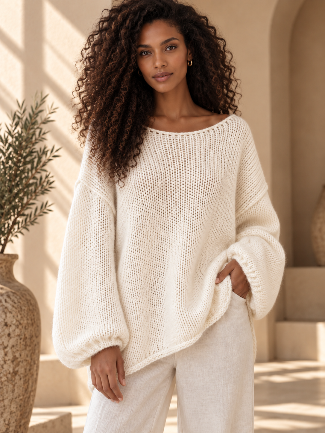Women’s Hollow-Out Side-Slit Knit Sweater