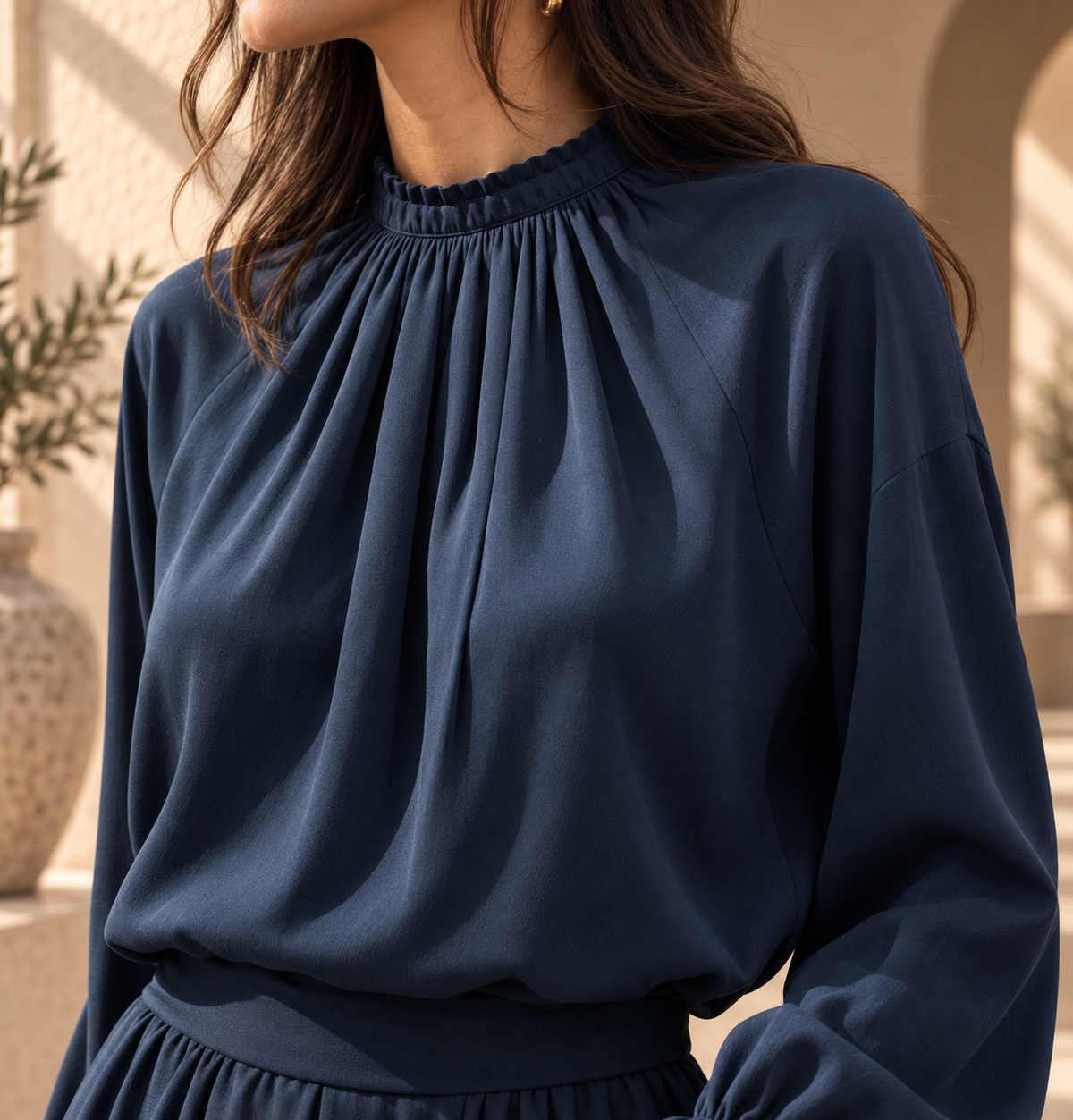 Women’s Stand Collar Top & Wide-Leg Pants Set