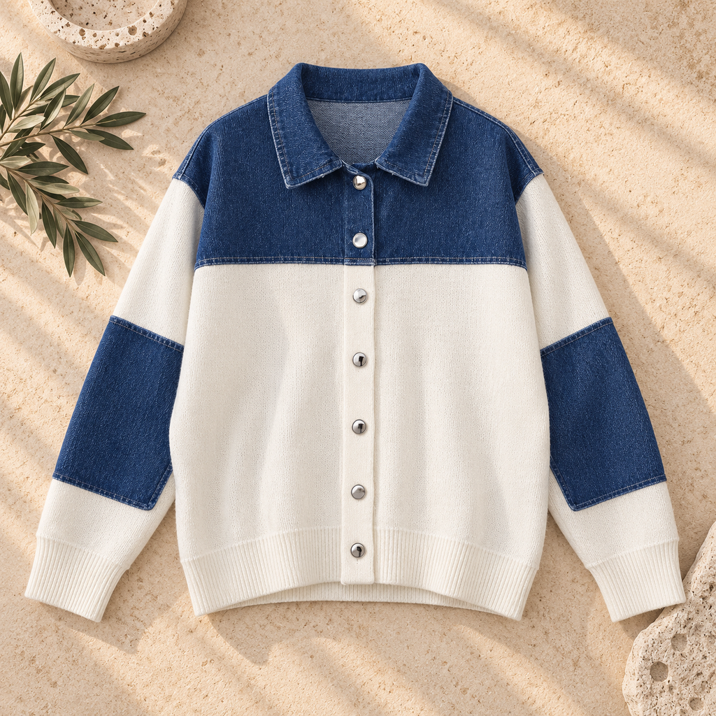 Women’s Denim Patchwork Relaxed Knit Sweater