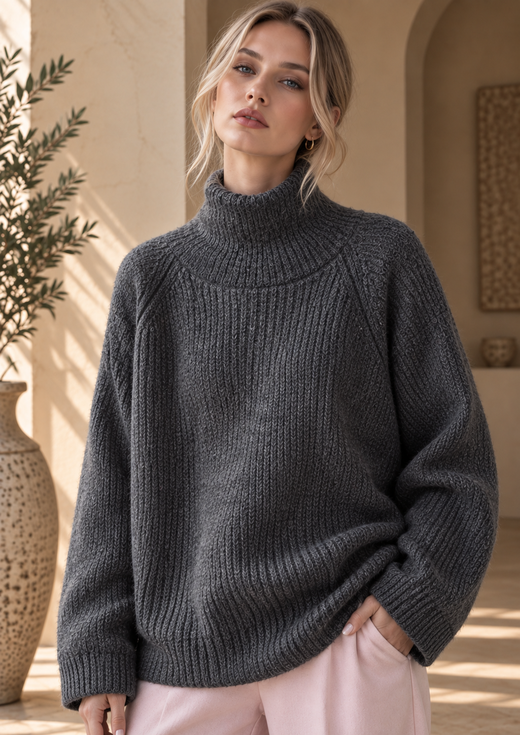 Women’s Hooded High Neck Relaxed Knit Sweater