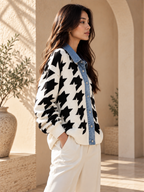 Women’s Denim Patchwork Relaxed Knit Sweater