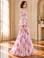 Women’s Floral Ruffle Sleeve Silk Dress