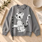 Women’s Cat Round Neck Knit Sweater