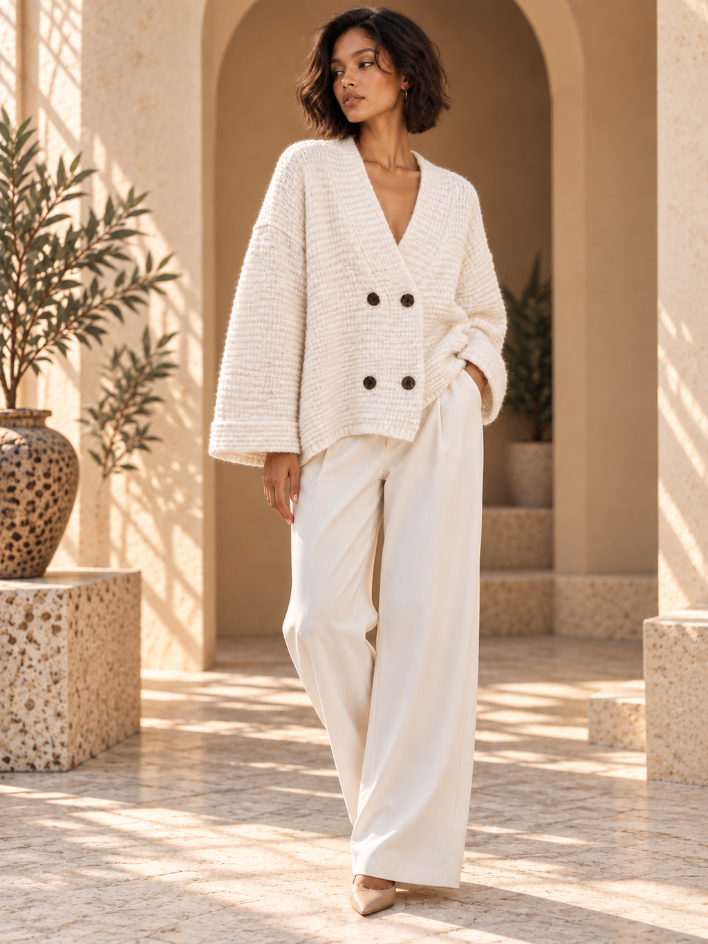 Women’s Relaxed V-Neck Long Sleeve Knit Sweater
