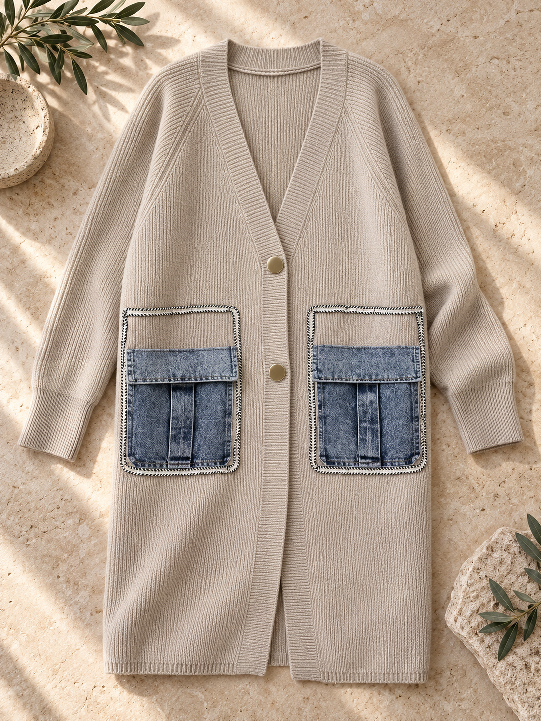Women’s Denim Panel Pocket Knit Sweater
