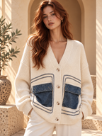 Women’s Denim Patchwork Knit Cardigan