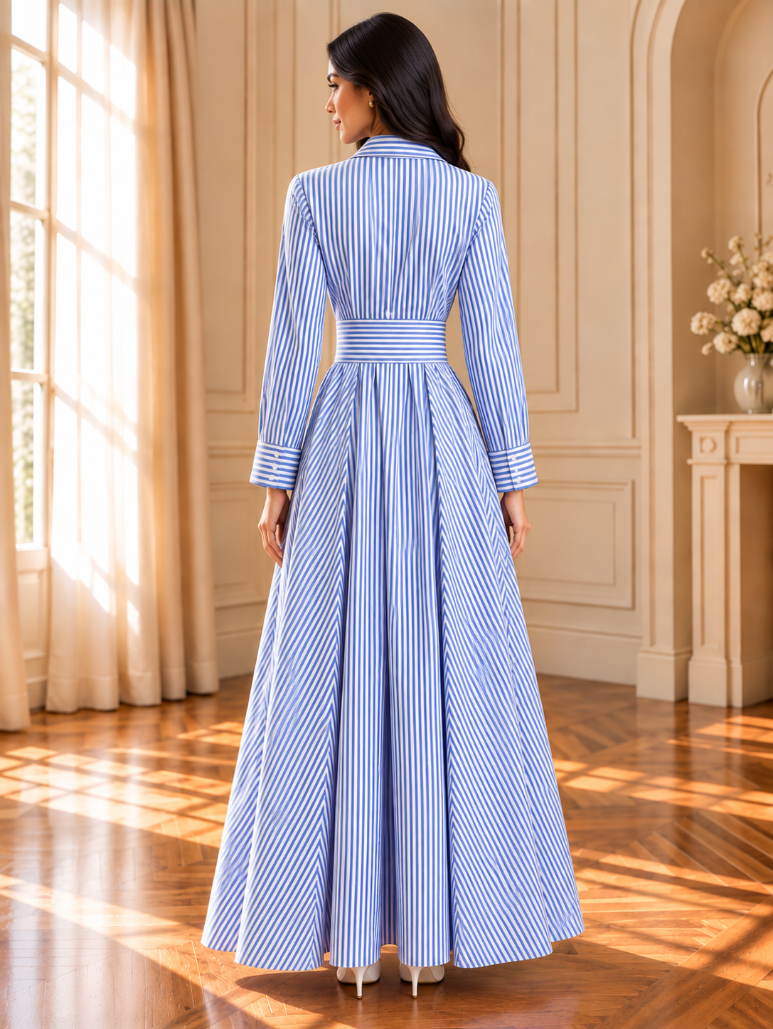 Women’s Striped Belted Shirt Dress