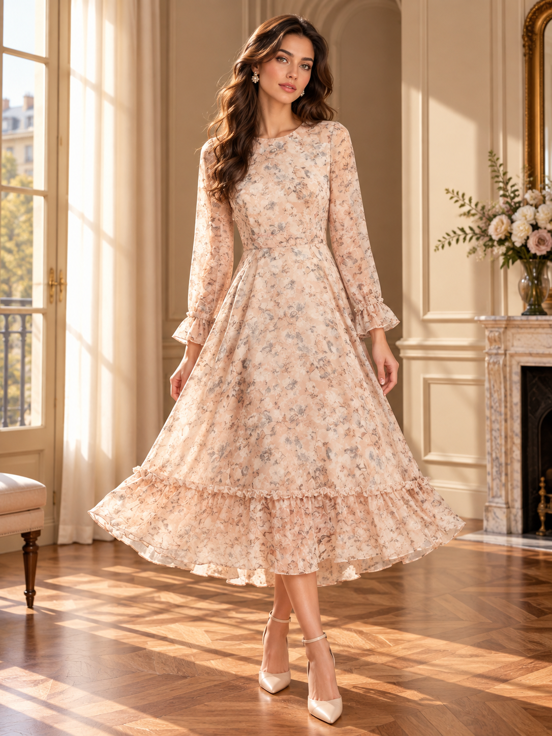 Women’s Floral Chiffon Midi Dress