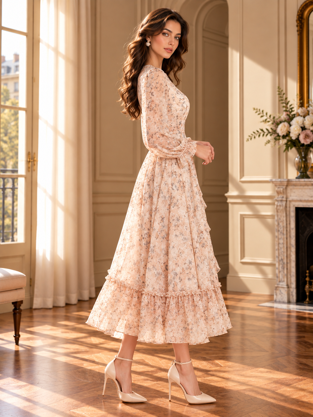 Women’s Floral Chiffon Midi Dress