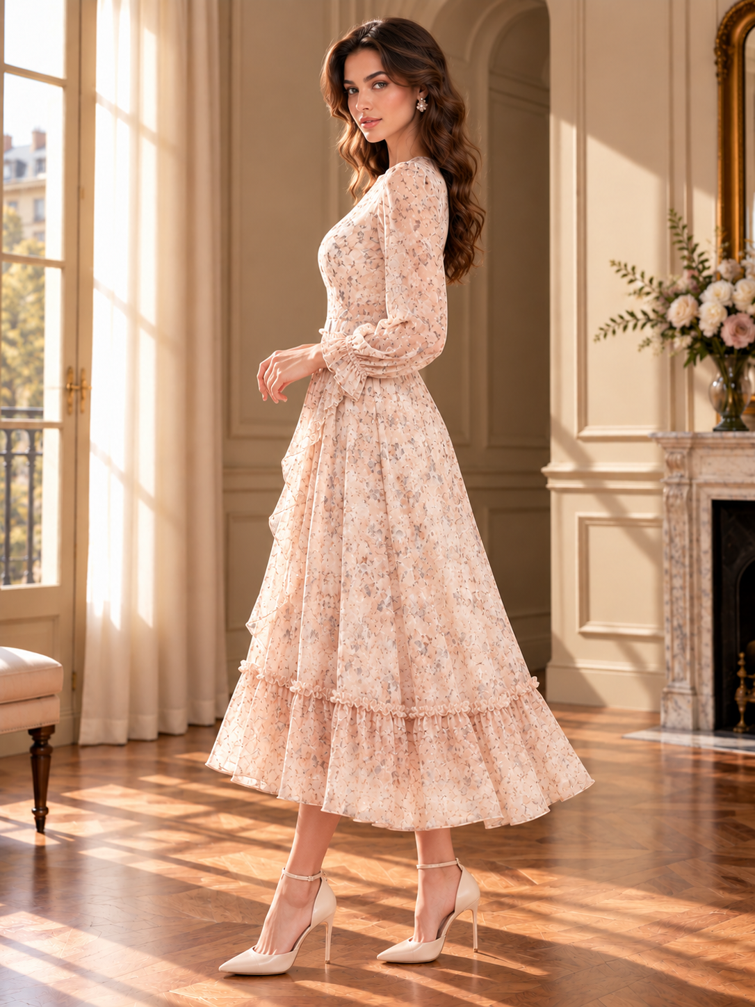 Women’s Floral Chiffon Midi Dress