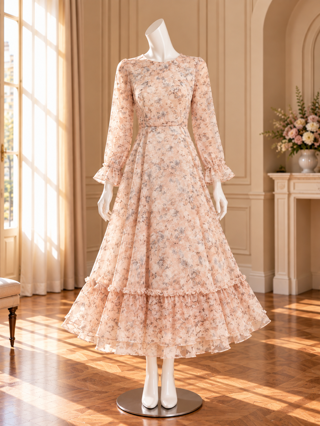Women’s Floral Chiffon Midi Dress