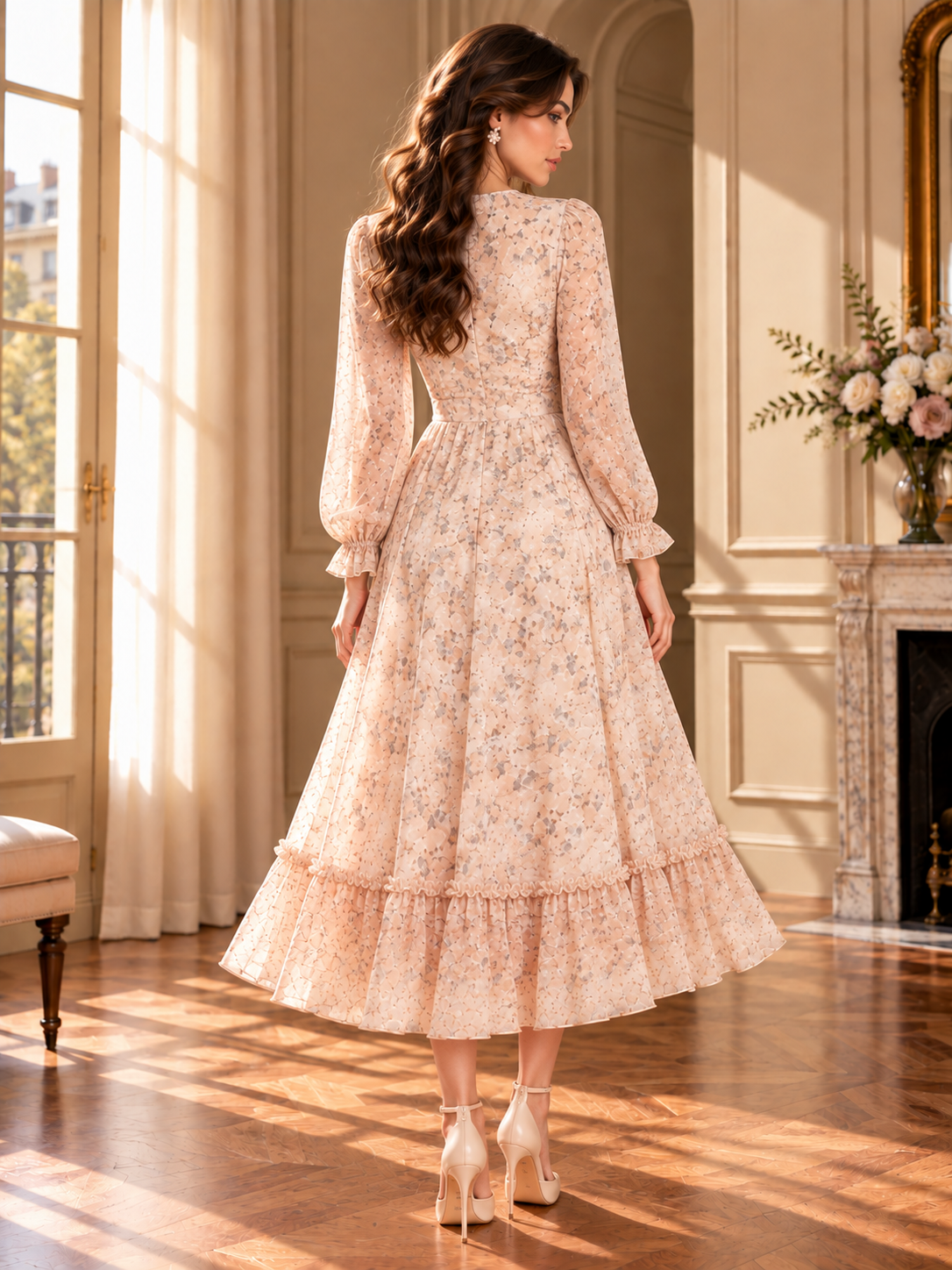 Women’s Floral Chiffon Midi Dress