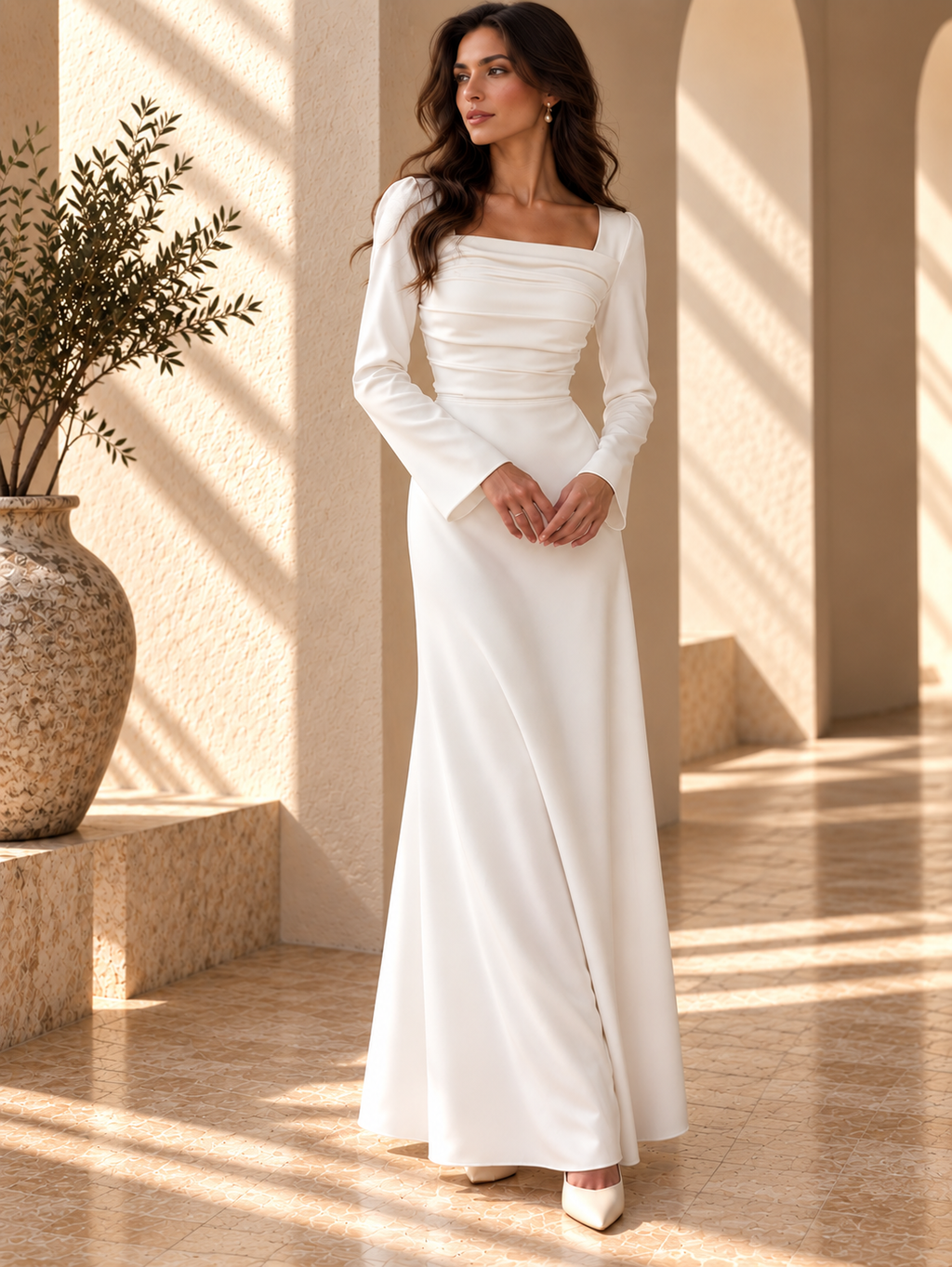 Women’s Square Neck Long Sleeve Knit Maxi Dress