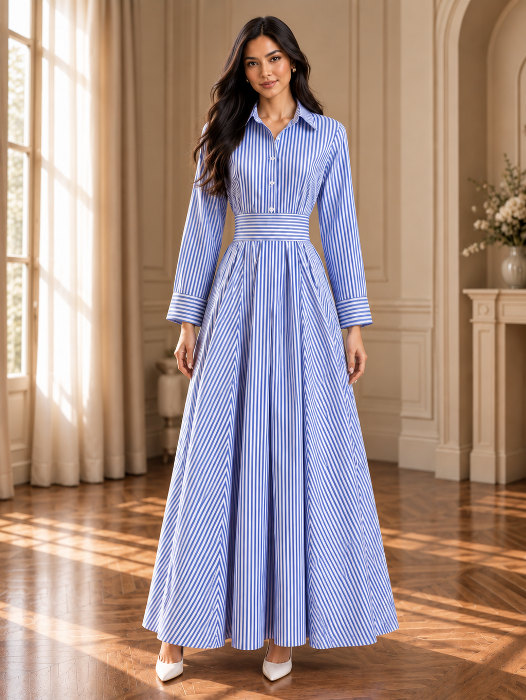 Women’s Striped Belted Shirt Dress