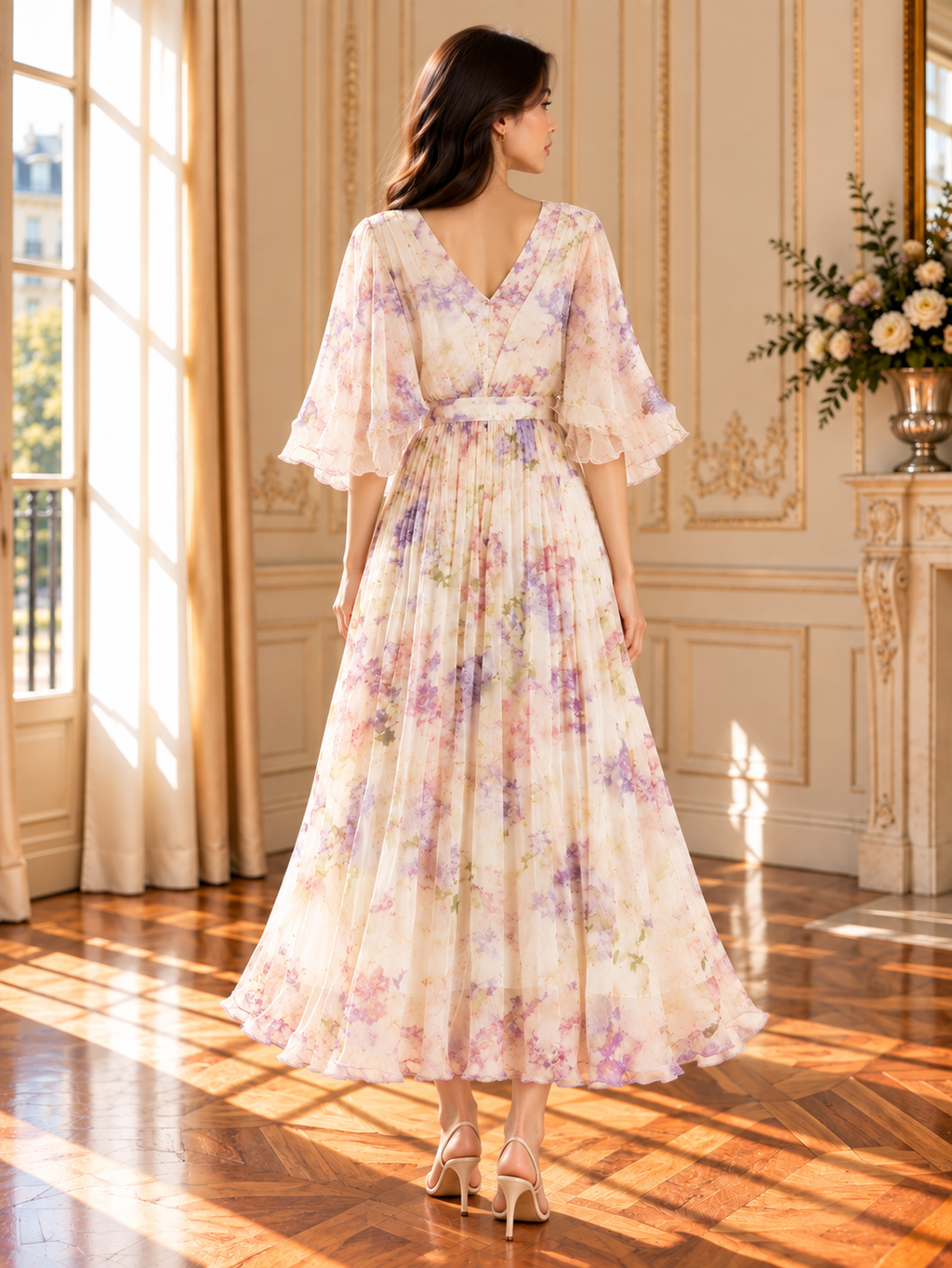 Women’s Printed Silk V-Neck Maxi Dress