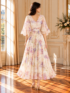 Women’s Printed Silk V-Neck Maxi Dress