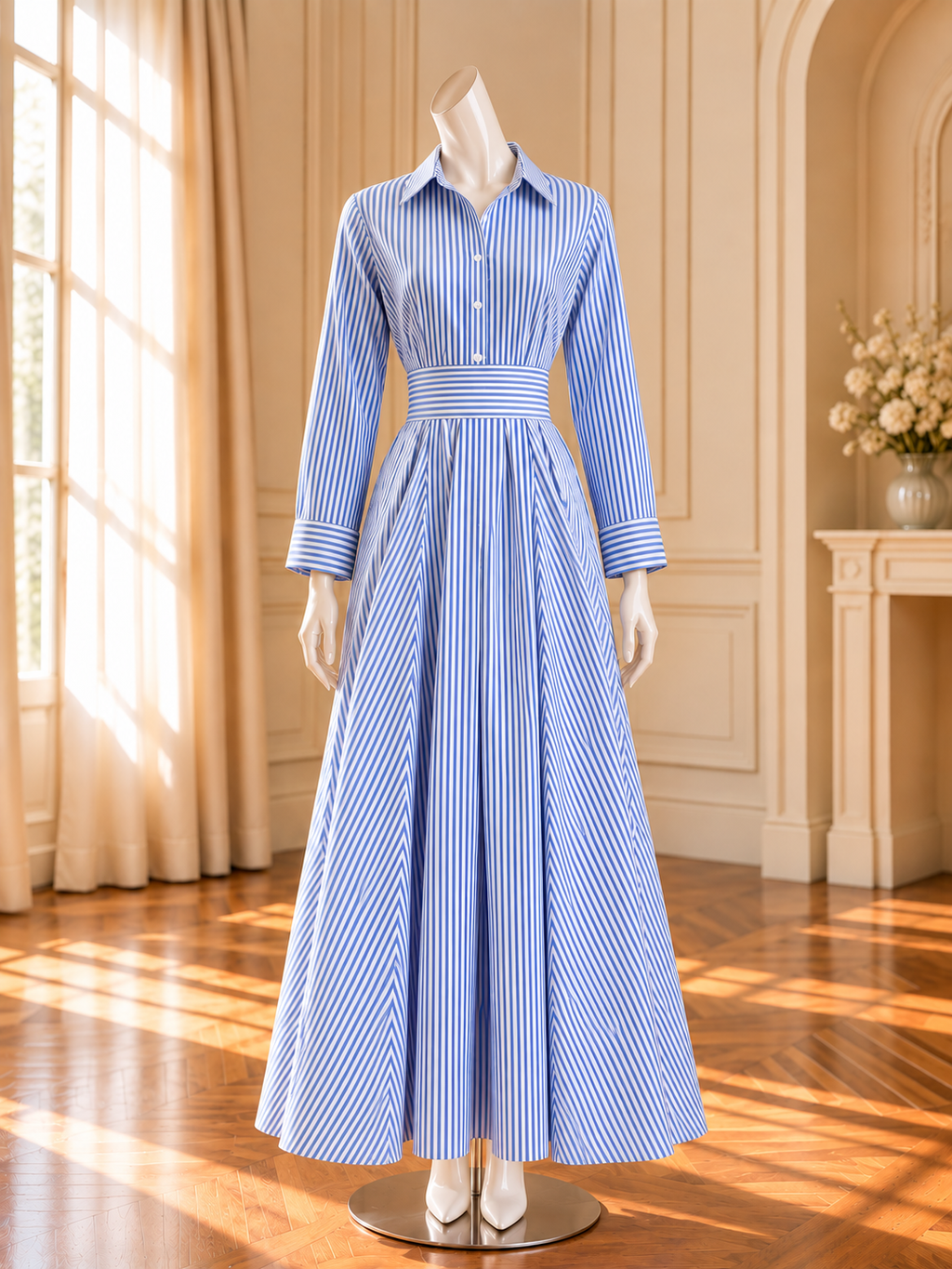 Women’s Striped Belted Shirt Dress